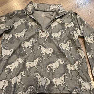 New with tags XL long sleeve kids unbridled half zip top, horse print
